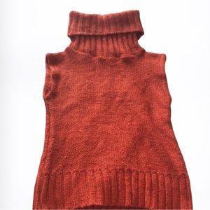 LONDON Women’s Knit Burnt Orange Sleeveless Cowl Turtleneck Size Large